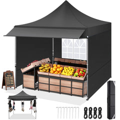 COBIZI 10'x10' Pop Up Canopy Tent with Awning & Sidewalls, Commercial Canopy Tents Instant Waterproof, UPF 50+ Sun Shade for Outdoor, Parties, Markets (White)