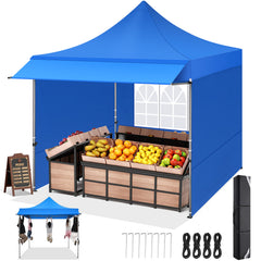 COBIZI 10'x10' Pop Up Canopy Tent with Awning & Sidewalls, Commercial Canopy Tents Instant Waterproof, UPF 50+ Sun Shade for Outdoor, Parties, Markets (White)