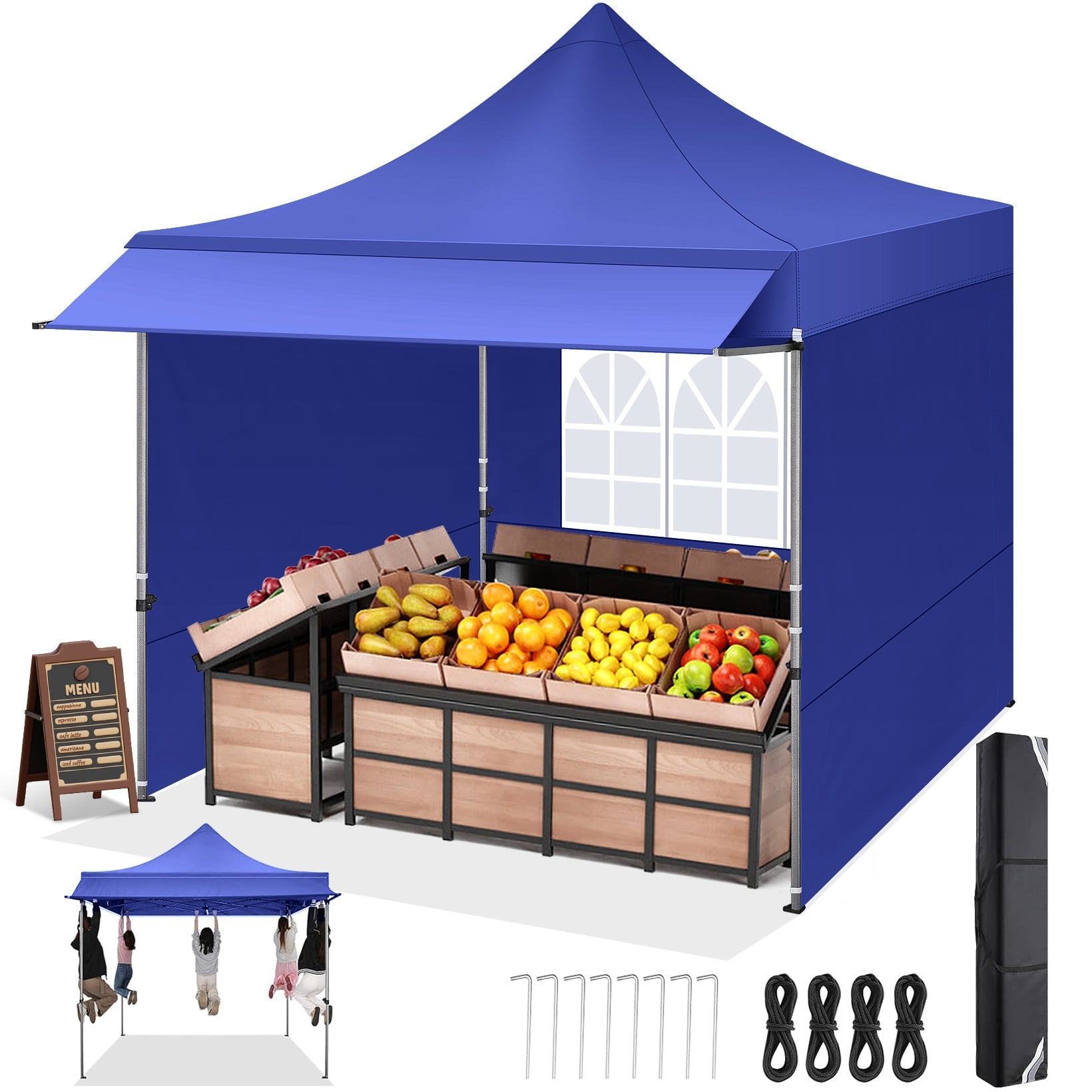 COBIZI 10'x10' Pop Up Canopy Tent with Awning & Sidewalls, Commercial Canopy Tents Instant Waterproof, UPF 50+ Sun Shade for Outdoor, Parties, Markets (White)