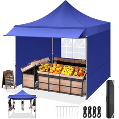 COBIZI 10'x10' Pop Up Canopy Tent with Awning & Sidewalls, Commercial Canopy Tents Instant Waterproof, UPF 50+ Sun Shade for Outdoor, Parties, Markets (White)