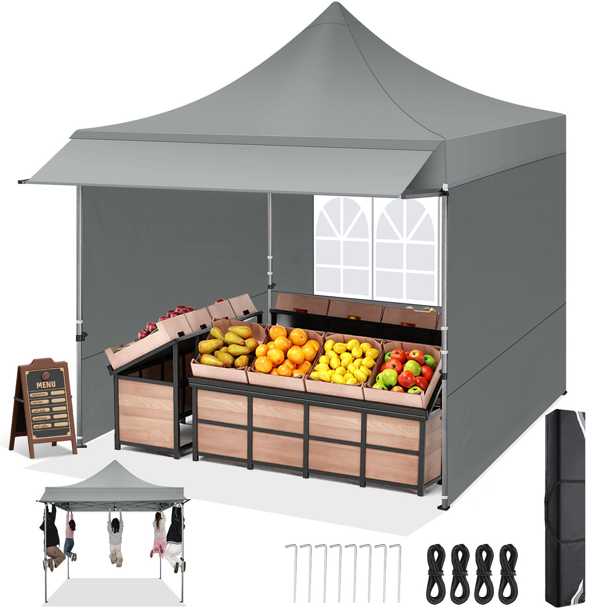 COBIZI 10'x10' Pop Up Canopy Tent with Awning & Sidewalls, Commercial Canopy Tents Instant Waterproof, UPF 50+ Sun Shade for Outdoor, Parties, Markets (White)
