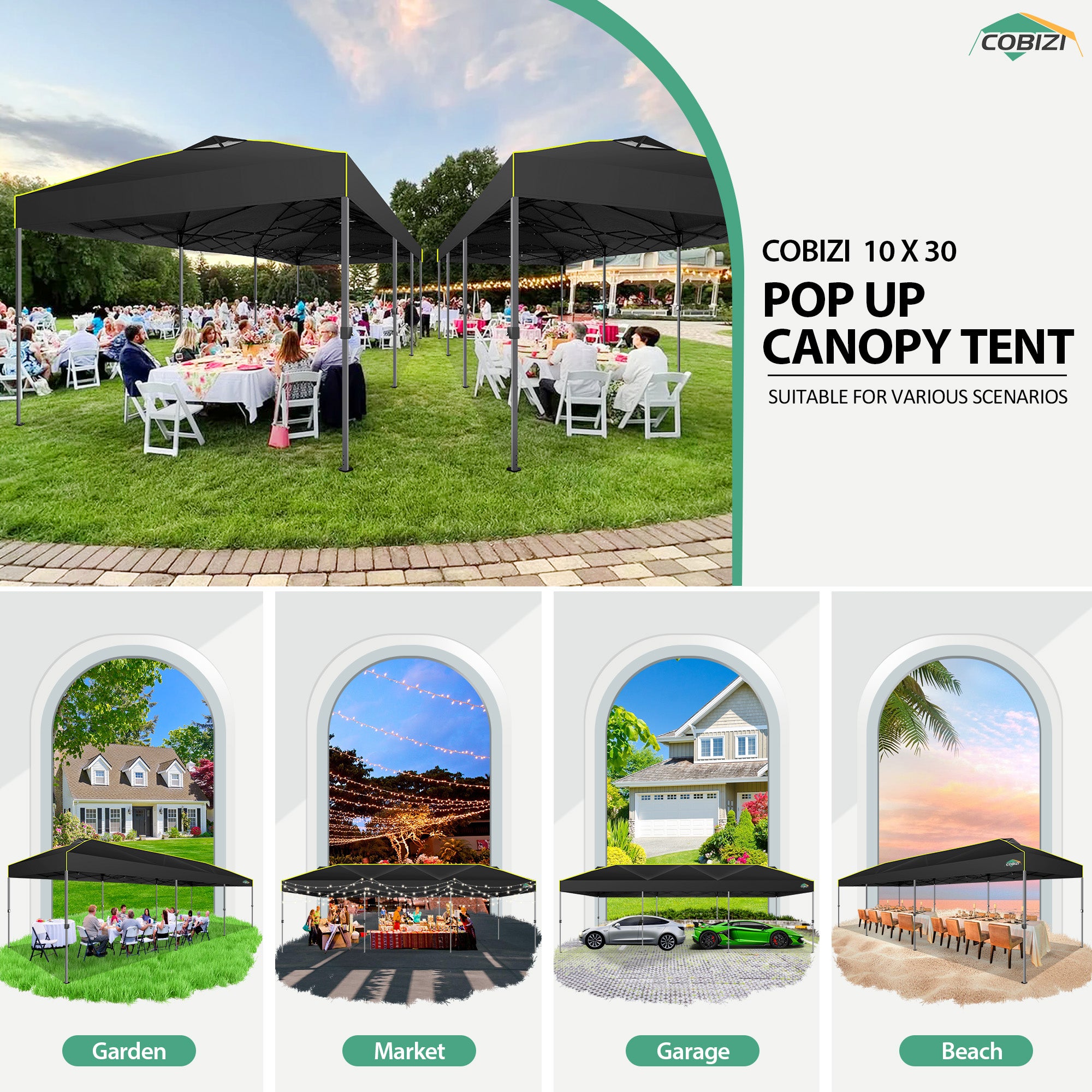 COBIZI 10'x30' Pop up Waterproof Canopy with Sidewalls & Wheel Carry Bag SPC305