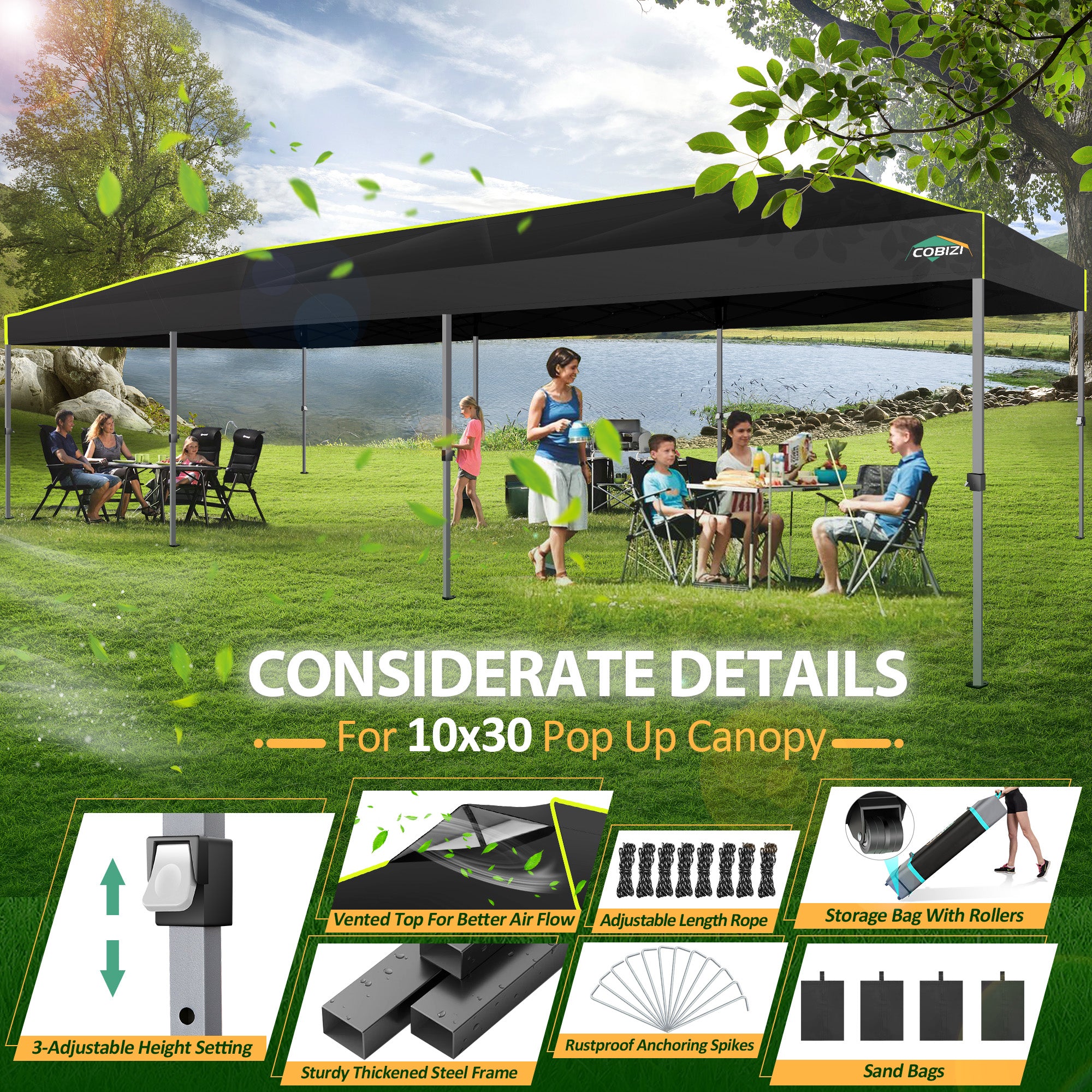 COBIZI 10'x30' Pop up Waterproof Canopy with Sidewalls & Wheel Carry Bag SPC305