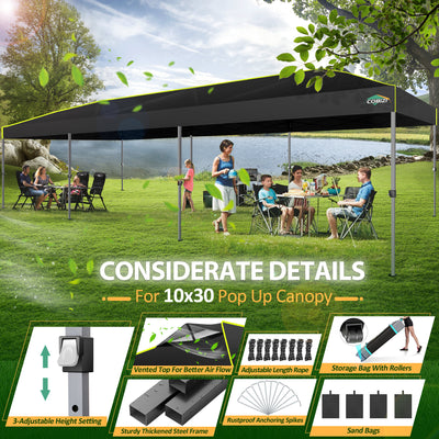 COBIZI 10'x30' Pop up Waterproof Canopy with Sidewalls & Wheel Carry Bag SPC305