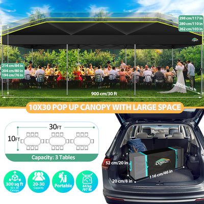 COBIZI 10'x30' Pop up Waterproof Canopy with Sidewalls & Wheel Carry Bag SPC305