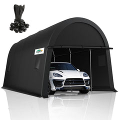 HOTEEL Carport 10x15ft Heavy Duty, Portable Garage Carport Canopy with All-Steel Metal Frame & Vents, Round Style Outdoor Storage Shed for Car, Truck, Boat, Patio Furniture Anti-Snow Waterproof