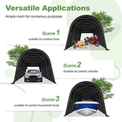 COBIZI 10x15' Heavy Duty Carport Canopy With Double Zippered Roll-up Doors & Vents, Anti-Snow Waterproof SPC000130