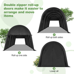 HOTEEL Carport 10x15ft Heavy Duty, Portable Garage Carport Canopy with All-Steel Metal Frame & Vents, Round Style Outdoor Storage Shed for Car, Truck, Boat, Patio Furniture Anti-Snow Waterproof