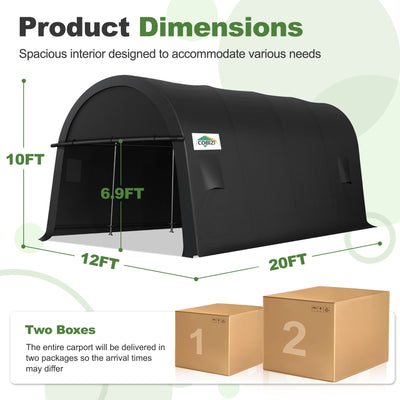 HOTEEL Carport 10x20ft Heavy Duty, Portable Garage Carport Canopy with All-Steel Metal Frame & Vents, Round Style Outdoor Storage Shed for Car, Truck, Boat, Patio Furniture Anti-Snow Waterproof