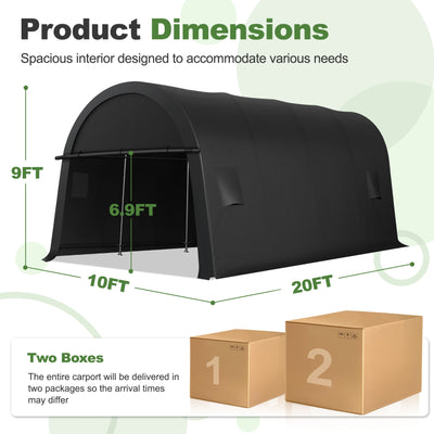 Hoteel 10¡Á20 ft Heavy Duty Carport Outdoor Metal Car Tent with Metal Frame and Round Roof, Anti-Snow Portable Garage Storage Shelter for Automobiles,Trucks and Boats