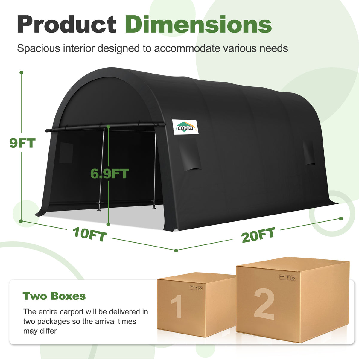 COBIZI 10x15' Heavy Duty Carport Canopy With Double Zippered Roll-up Doors & Vents, Anti-Snow Waterproof SPC000130