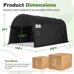 COBIZI 10x15' Heavy Duty Carport Canopy With Double Zippered Roll-up Doors & Vents, Anti-Snow Waterproof SPC000130