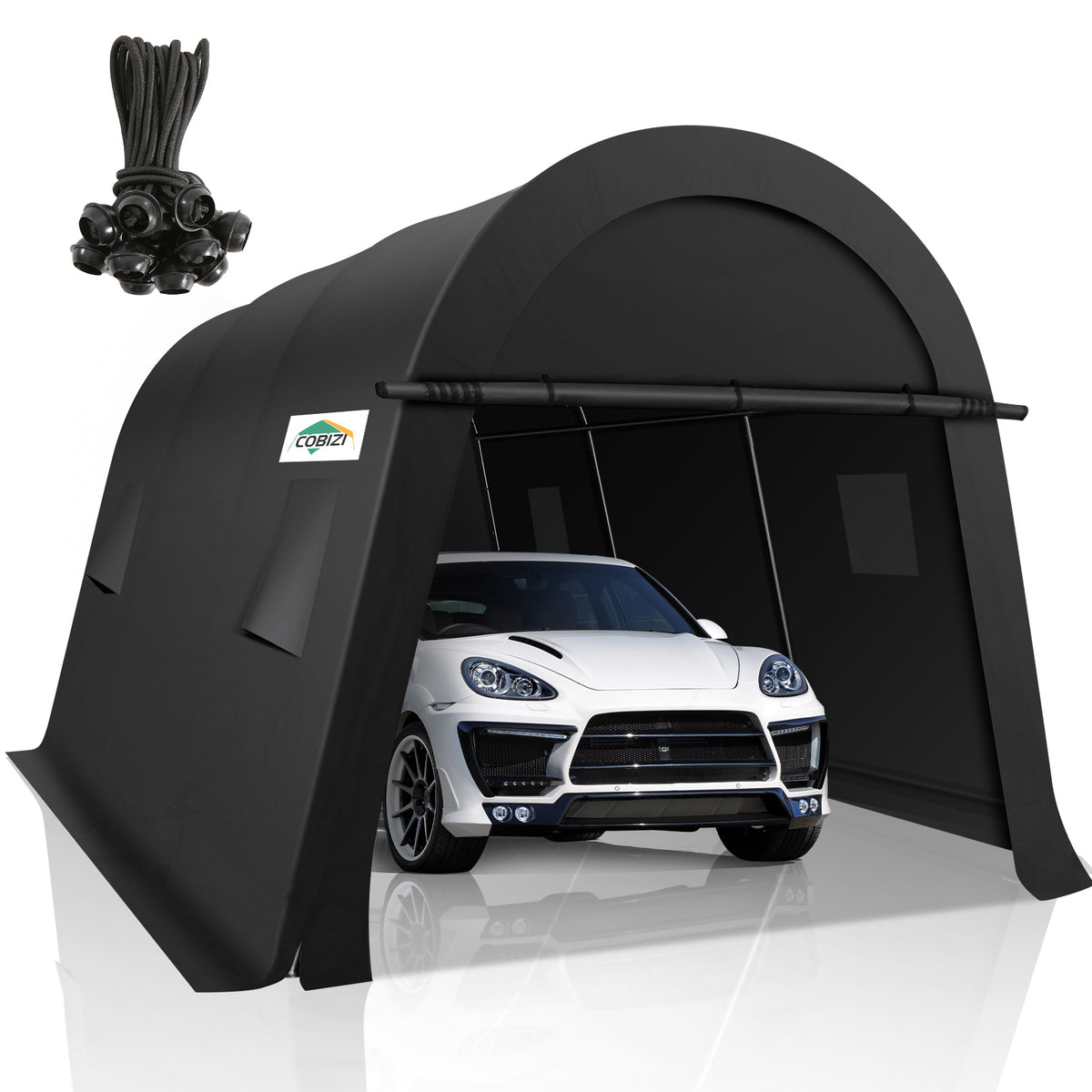 COBIZI 10'x15' Heavy Duty Carport Canopy With Double Zippered Roll-up Doors & Vents, Anti-Snow Waterproof SPC000130