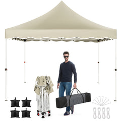 HOTEEL 10x10 Pop Up Canopy Outdoor Shade, Easy Up Sun Shelter with One Person Set Up Center Lock, Commercial Instant Canopy Tent, Portable Instant Camping Beach Canopy Tents for Parties, Beach