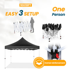 HOTEEL 10x10 Outdoor Canopy Party Tent EZ Pop Up Canopy Portable Commercial Instant Canopy Shelter Tent Waterproof Gazebo with 4 Sidewalls & Carry Bag,Stakes & Ropes,Black