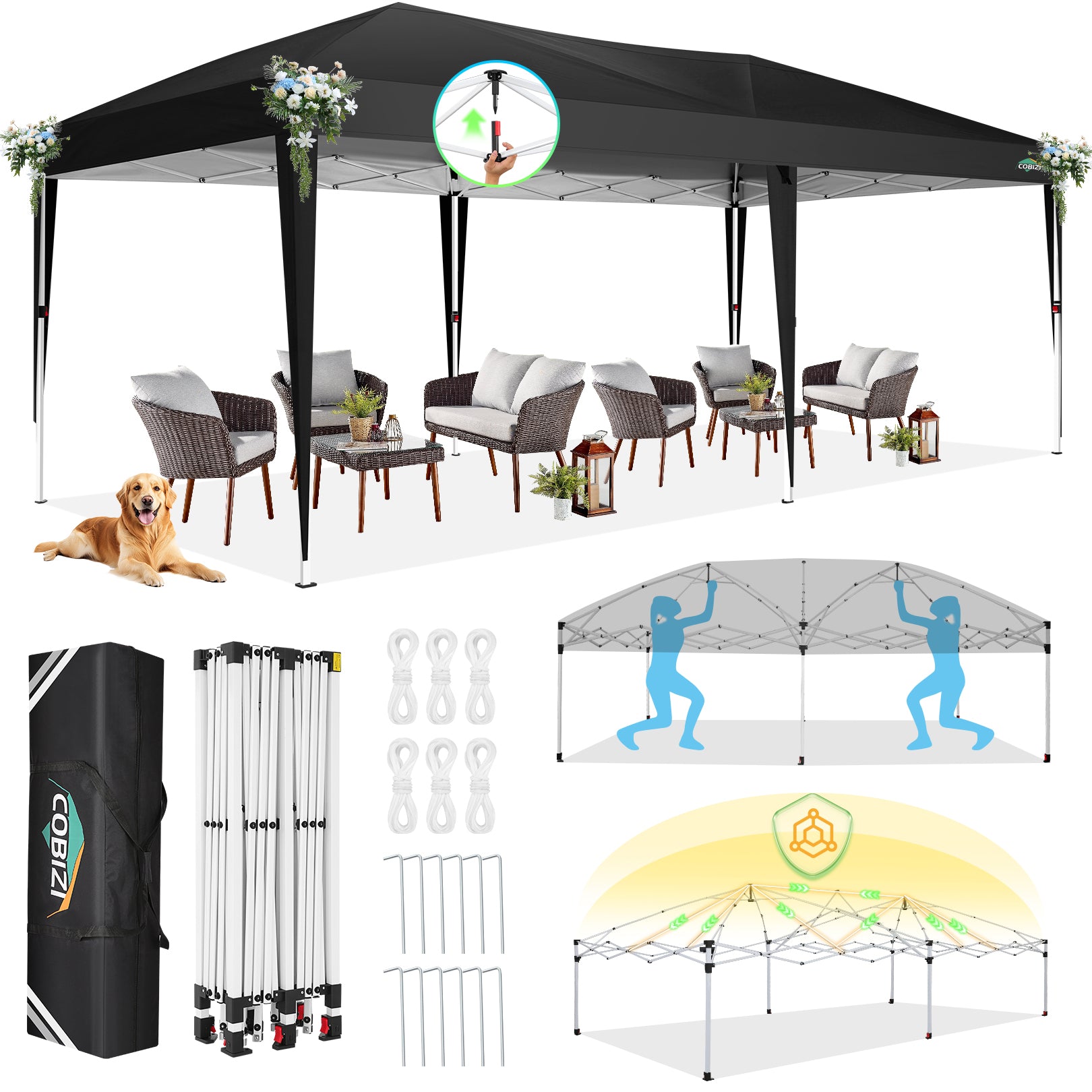COBIZI 10'x20' Pop Up Canopy with 6 Sidewalls, Instant Set Up, SPC18