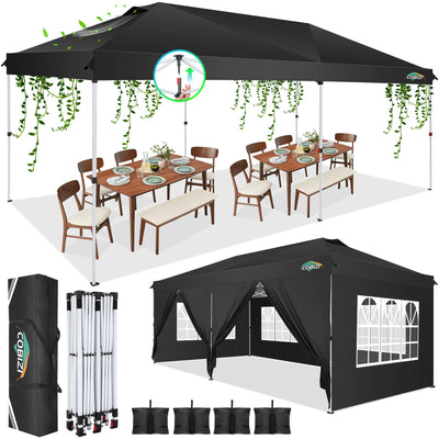COBIZI 10'x20' Pop-Up Canopy With Side Walls & Reinforced Poles SPC241