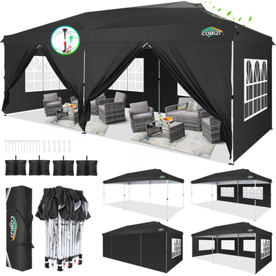 COBIZI 10'x20' Pop-Up Canopy With Side Walls & Reinforced Poles SPC241