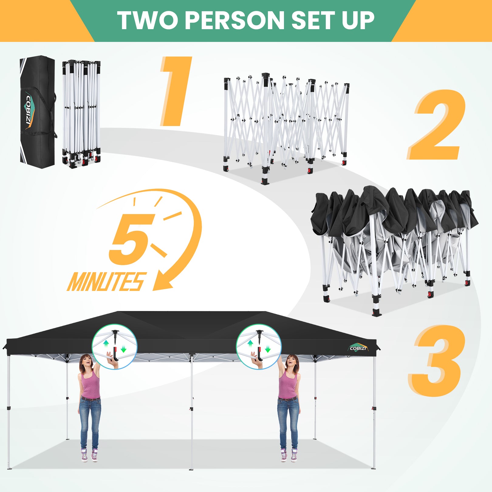 COBIZI 10'x20' Pop-Up Canopy With Side Walls & Reinforced Poles SPC241