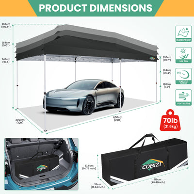 COBIZI 10'x20' Pop-Up Canopy With Side Walls & Reinforced Poles SPC241