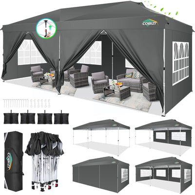 COBIZI 10'x20' Pop-Up Canopy With Side Walls & Reinforced Poles SPC241