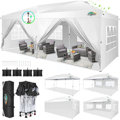 COBIZI 10'x20' Pop-Up Canopy With Side Walls & Reinforced Poles SPC241