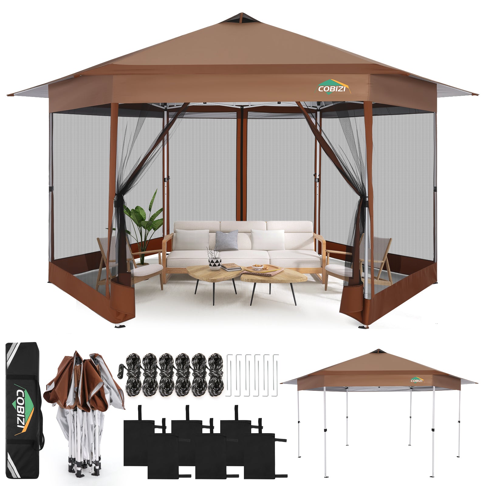 COBIZI 13'x13' Portable Pop Up Canopy Gazebo With 6 Mosquito Netting Sidewalls , SPC266