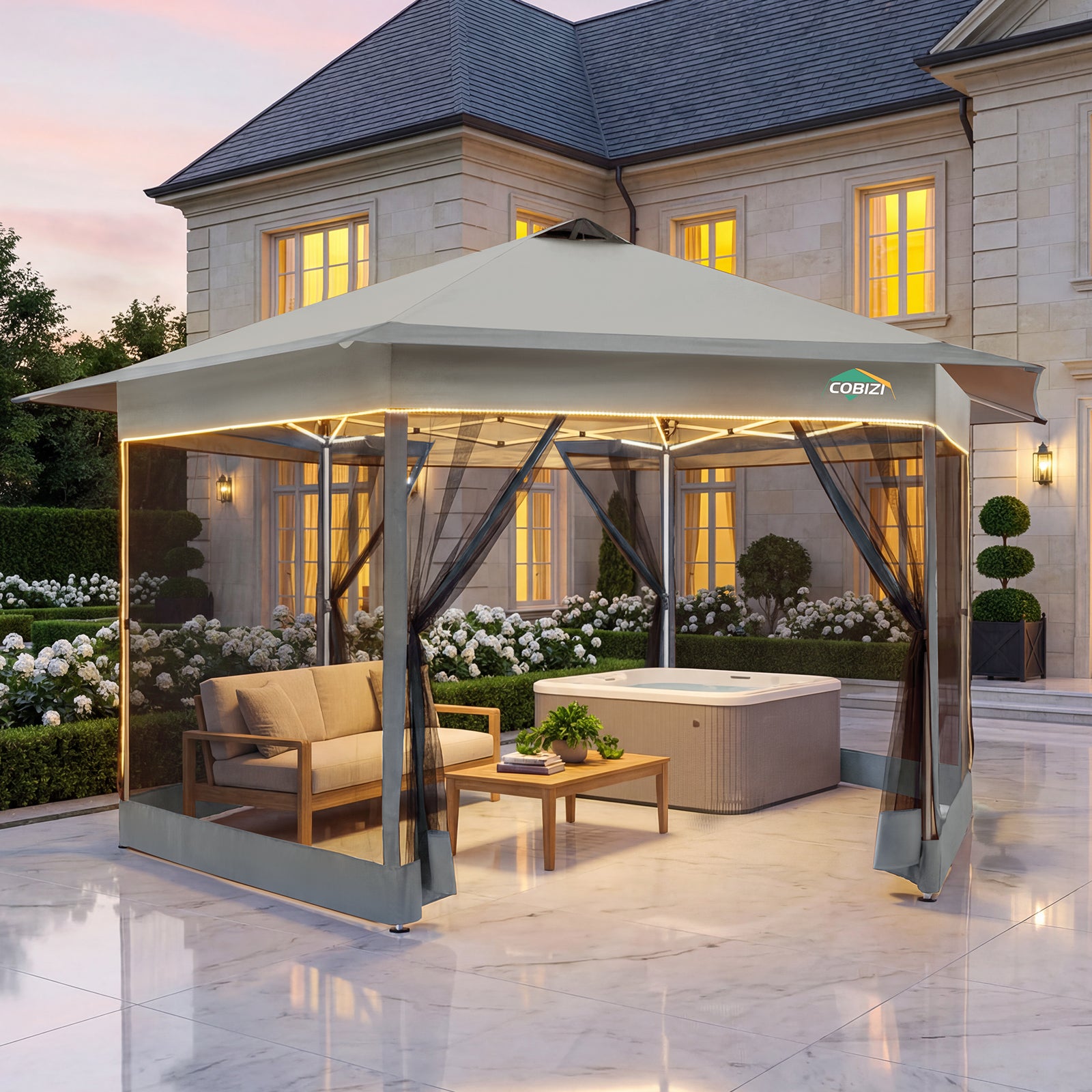 COBIZI 13'x13' Portable Pop Up Canopy Gazebo With 6 Mosquito Netting Sidewalls , SPC266