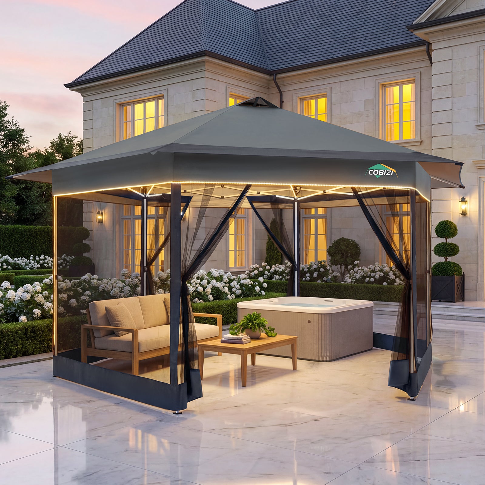 COBIZI 13'x13' Portable Pop Up Canopy Gazebo With 6 Mosquito Netting Sidewalls , SPC266