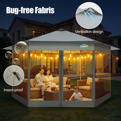 COBIZI 13'x13' Portable Pop Up Canopy Gazebo With 6 Mosquito Netting Sidewalls , SPC266