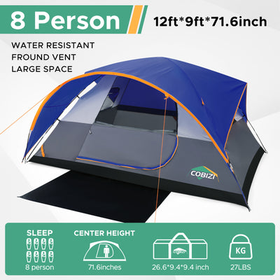 COBIZI 8-10 Person Camping Tent With Removable Rainfly & Mesh Ventilation, Easy Setup & Portable SPC268