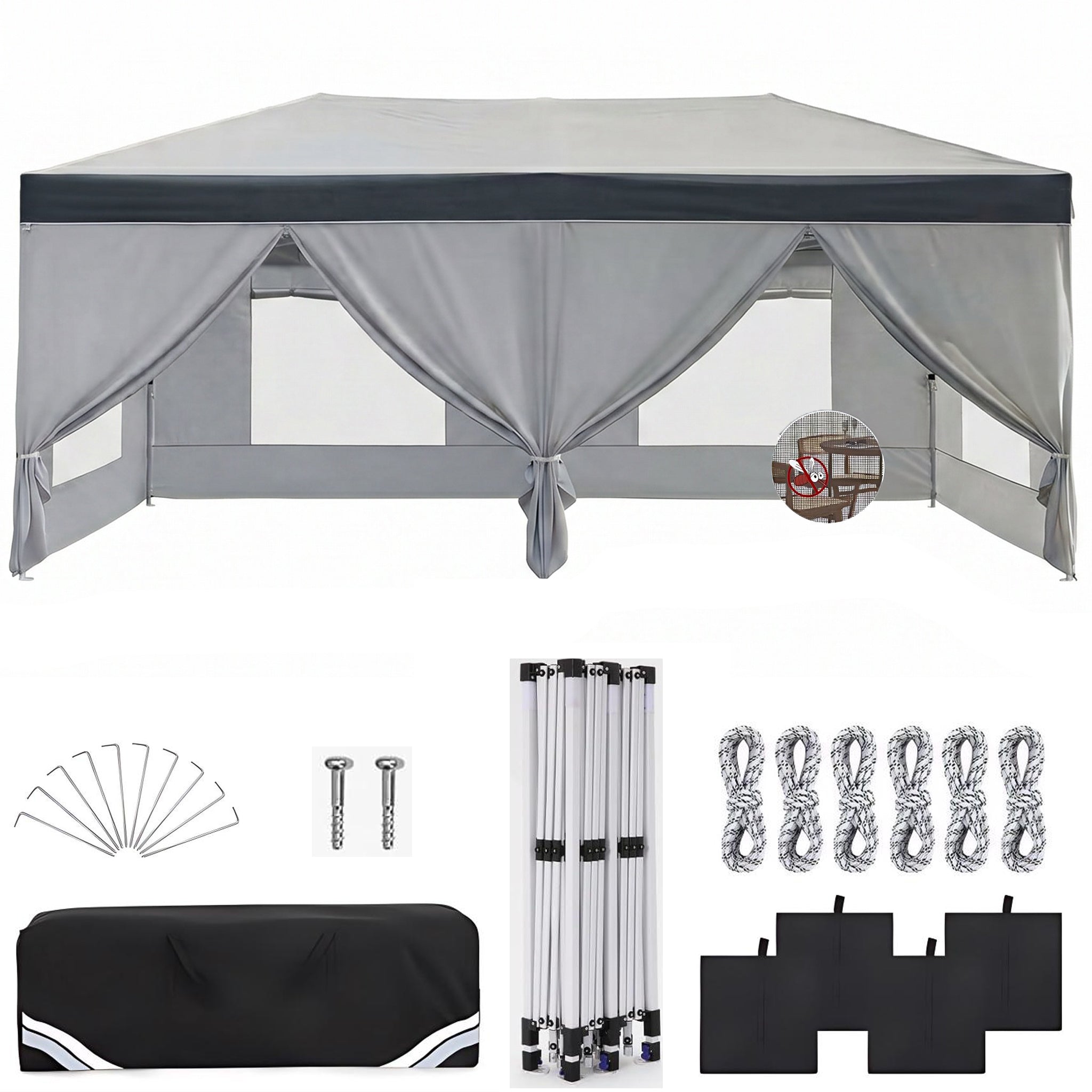 10x20 Pop Up Canopy Tent with Sidewalls, One Push Setup with Air Vent and Mesh Windows, Party Tents for Parties, Event, Commercial and Wedding with SandBags