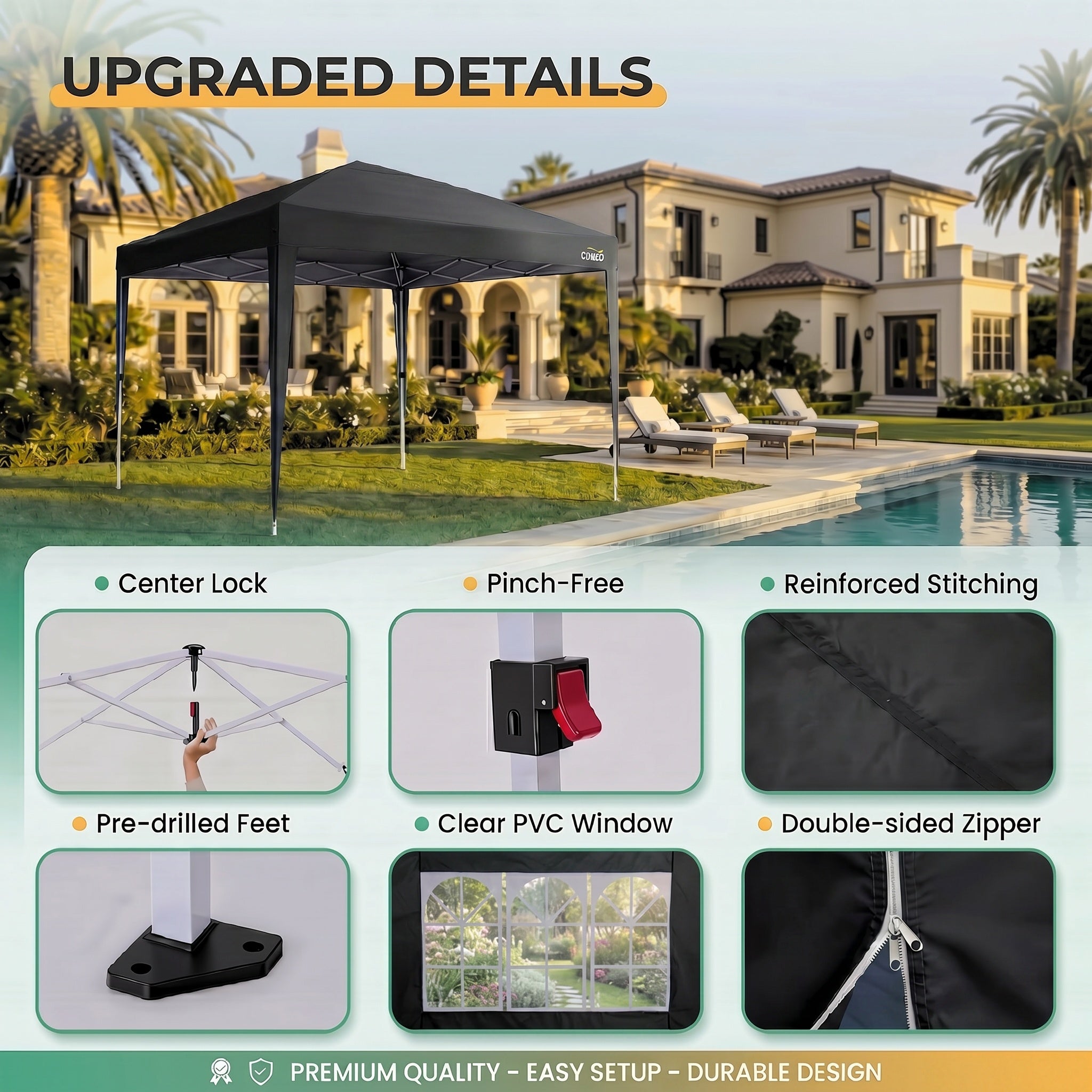 Cobizi 10'x10'/10'x20/10'x30' Protable Waterproof Pop up Canopy with 6 Sidewalls  SPC202