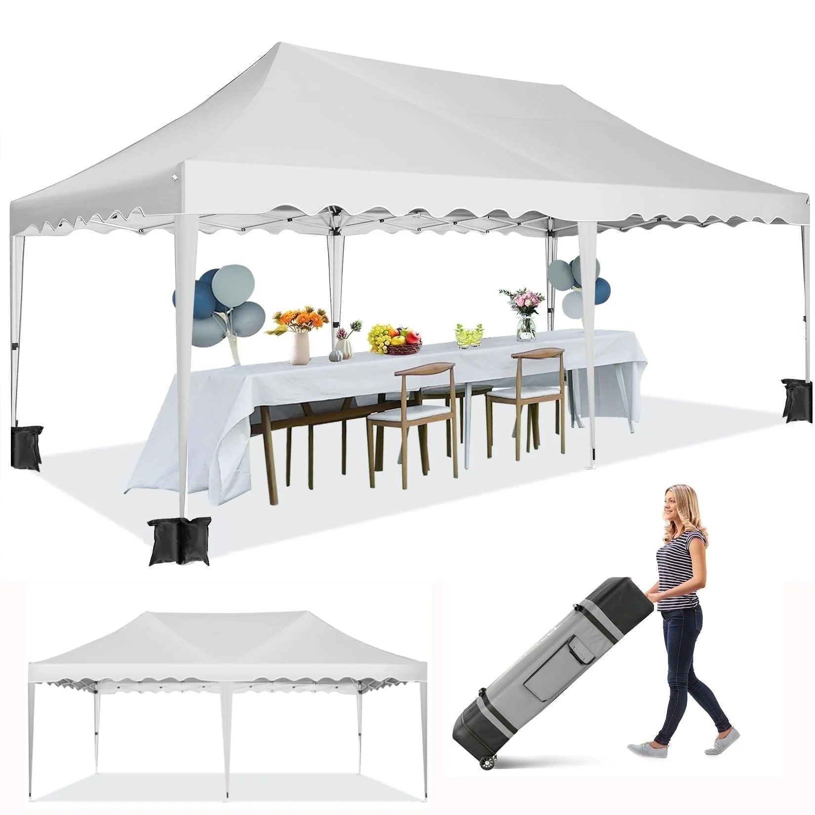 HOTEEL Canopy 10'x20' Pop Up Canopy Tent Heavy Duty Waterproof Adjustable Commercial Instant Canopy Outdoor Party Canopy Parties,Wedding,Outside Patio,Event,Backyard,White