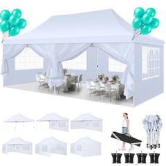 HOTEEL 10'x20' Pop up Canopy Tent with 6 Removable Sidewalls, Instant Outdoor Canopy Shelter with Upgrade Raised Roof and Carry Bag,Black