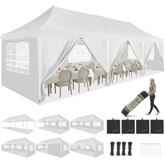 HOTEEL 10x30 Pop Up Canopy Tent with 8 Sidewalls,Heavy Duty Wedding Event Tents,Party Gazebo with Roller Bag,UPF 50+ Windproof Waterproof
