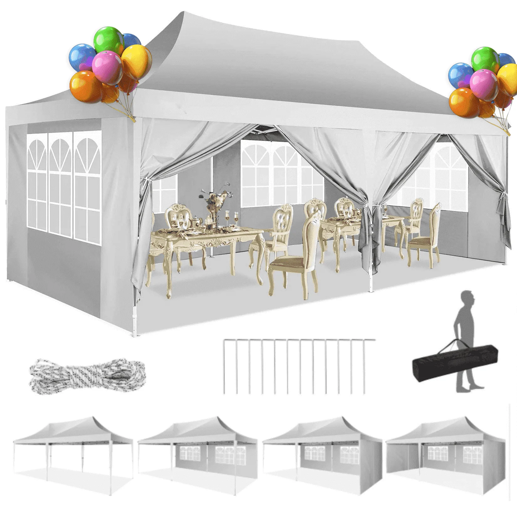HOTEEL 10' x 20' Pop up Canopy Tent,Heavy Duty Waterproof Commercial Instant Gazebo,Outdoor Canopy for Party,Wedding,Event,Backyard,Black