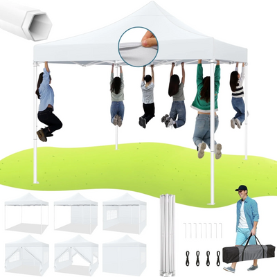 Hoteel 10x10 Heavy Duty Canopy Tent with 4 Sidewalls, Commercial Instant Shelter Tent for Parties, Wedding Event, Adjustable Outdoor Canopy with Carry Bag, 4 Ropes & 8 Stakes, Black