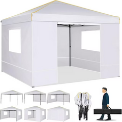 HOTEEL 10' x 10' Outdoor Canopy Party Tent EZ Pop up Canopy Portable Commercial Instant Canopy Shelter Tent Waterproof Gazebo with 4 Sidewalls & Carry Bag,Stakes & Ropes