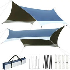 COBIZI Hammock Tarp, Hammock Tent - Rain Tarp for Camping Hammock - Camping Gear Must Haves w/Easy Set Up Including 2 Tent Stakes and Carry Bag, Green & Grey