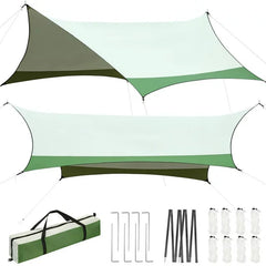 COBIZI Hammock Tarp, Hammock Tent - Rain Tarp for Camping Hammock - Camping Gear Must Haves w/Easy Set Up Including 2 Tent Stakes and Carry Bag, Green & Grey