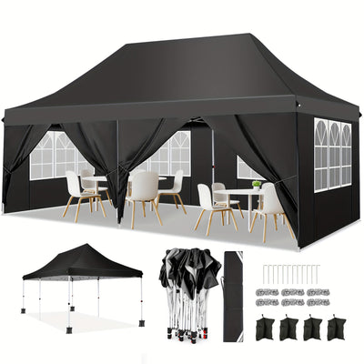 COBIZI 10'x20' Pop up Canopy with 6 Removable Sidewalls, Outdoor Canopy Tents for Partie Wedding, Instant Sun Protection Shelter with Upgrade Raised Roof and Carry Bag,Gray