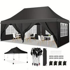 COBIZI 10'x20' Pop up Canopy with 6 Removable Sidewalls, Outdoor Canopy Tents for Partie Wedding, Instant Sun Protection Shelter with Upgrade Raised Roof and Carry Bag,Gray