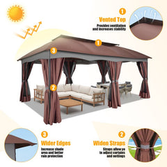HOTEEL Gazebo 12x20 Heavy Duty Patio Gazebo with Mosquito Netting Deck Gazebo with Metal Steel Frame Large Screen Gazebo Tent Waterproof with Double Roof for Party, Backyard, Deck, Garden, Brown