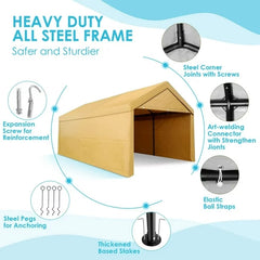 YUEBO Carport, 10'x 20' Heavy Duty Carport with Roll-up Ventilated Windows, Portable Garage with Removable Sidewalls & Doors for Car, Truck, Boat, Car Canopy with All-Season Tarp, Yellow
