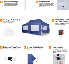 YUEBO 10x20 Pop up Canopy with 6 Removable Sidewalls, Outdoor Canopy Tents for Partie Wedding, Instant Sun Protection Shelter with Upgrade Raised Roof and Carry Bag