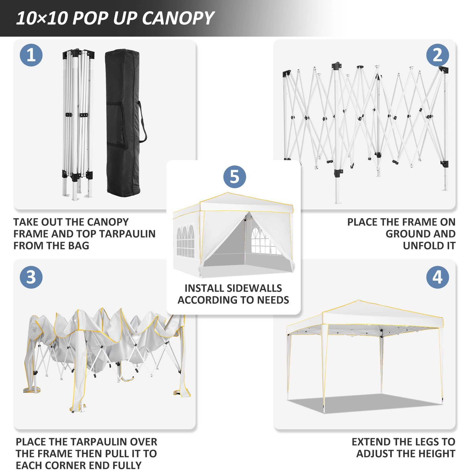 HOTEEL 10x10 Pop up Canopy with Sidewalls,Waterproof Tent for Parties Wedding Event,Instant Outdoor Gazebos with Carry Bag,Stakes,Ropes & Sandbags