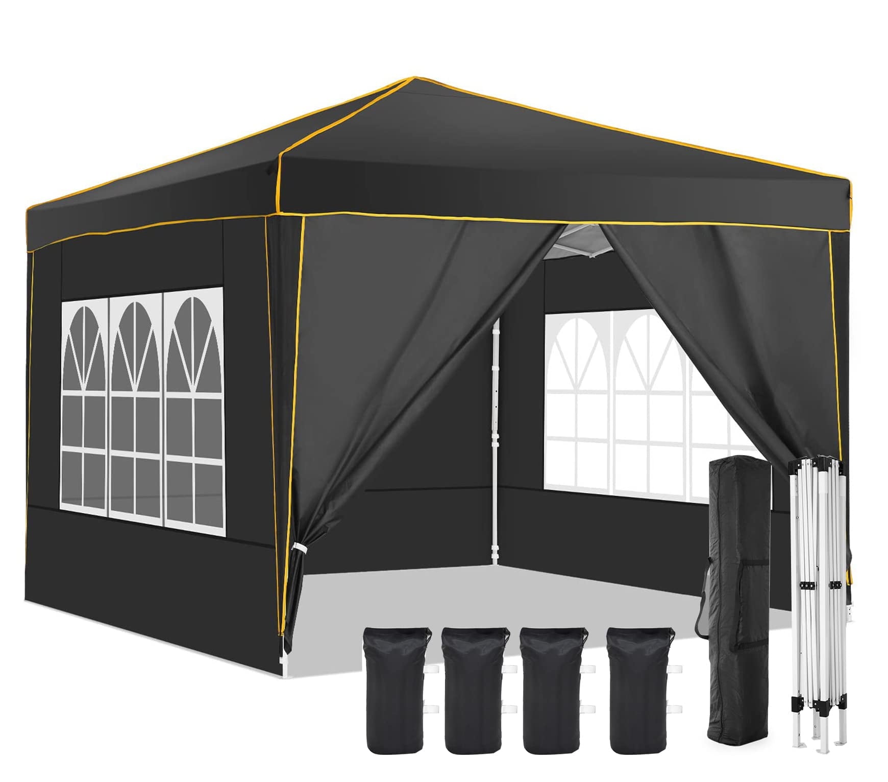 COBIZI  10'x10' Pop up Canopy Tent Commercial Instant Canopy with 4 Sidewalls & Carry Bag 4 Stakes & Ropes & Sandbags Portable Tent for Parties Beach Camping Party Event Shelter Sun Shade