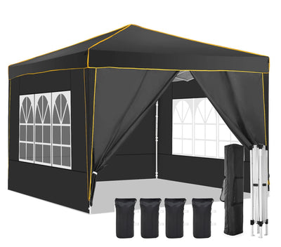 COBIZI  10'x10' Pop up Canopy Tent Commercial Instant Canopy with 4 Sidewalls & Carry Bag 4 Stakes & Ropes & Sandbags Portable Tent for Parties Beach Camping Party Event Shelter Sun Shade