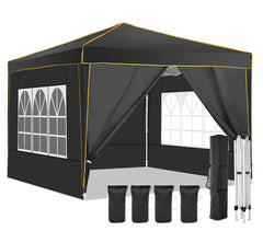 COBIZI  10'x10' Pop up Canopy Tent Commercial Instant Canopy with 4 Sidewalls & Carry Bag 4 Stakes & Ropes & Sandbags Portable Tent for Parties Beach Camping Party Event Shelter Sun Shade